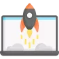 Icone d'un écran avec une fusée qui décole